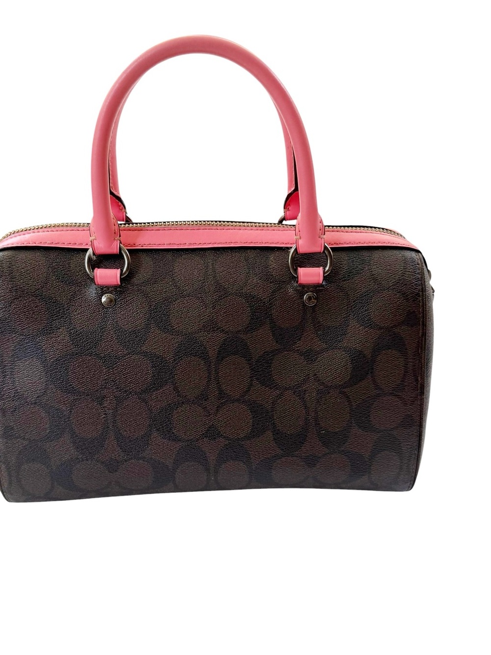 Coach Rowan Satchel Bag Signature Canvas Brown with Pink Trim 83607 - Picture 5 of 16